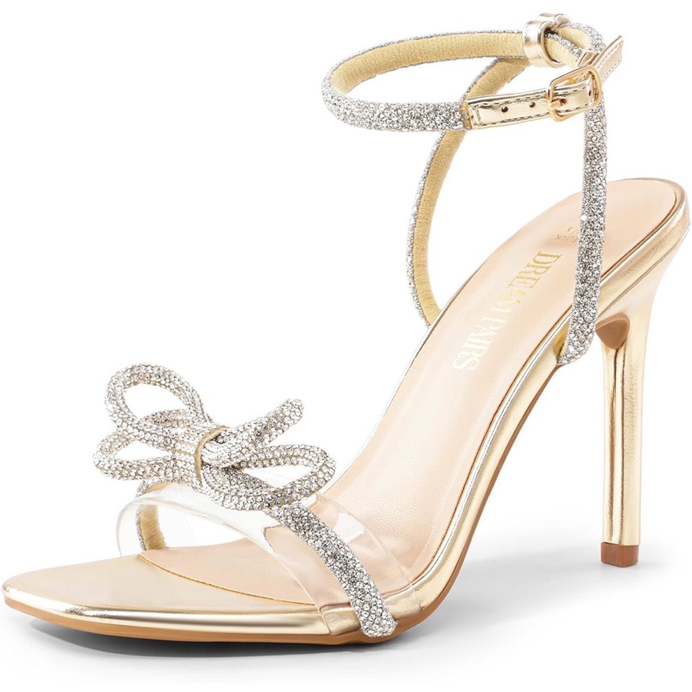Dazzling Gold Stiletto Heels with Bow Accent
